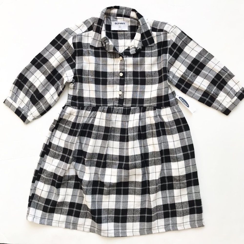 Old Navy NWT black/white plaid shirt dress S(6/7Y)